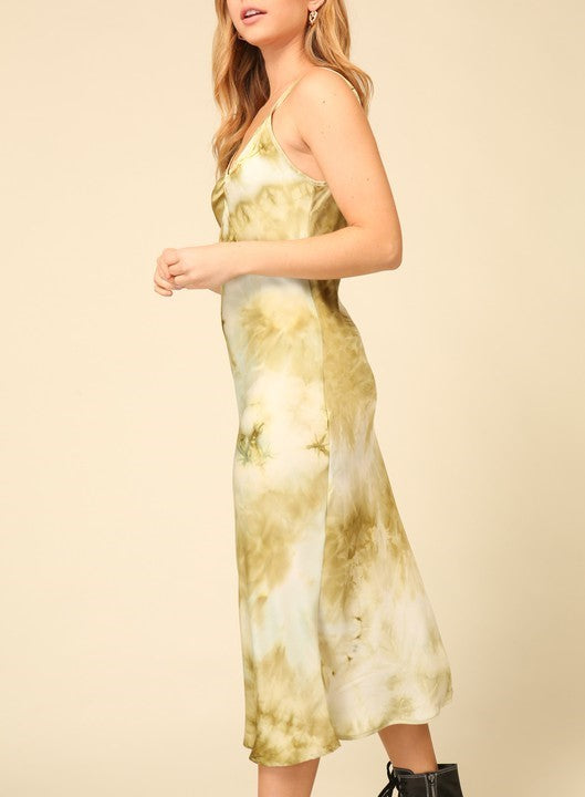 Satin Tie Dye Midi Dress