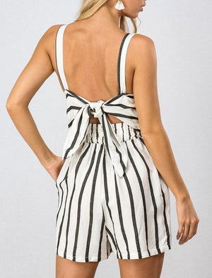 Ribbon Tie Striped Romper