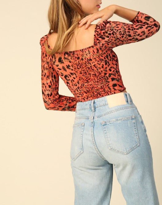 Cheetah Print Square Neck Top