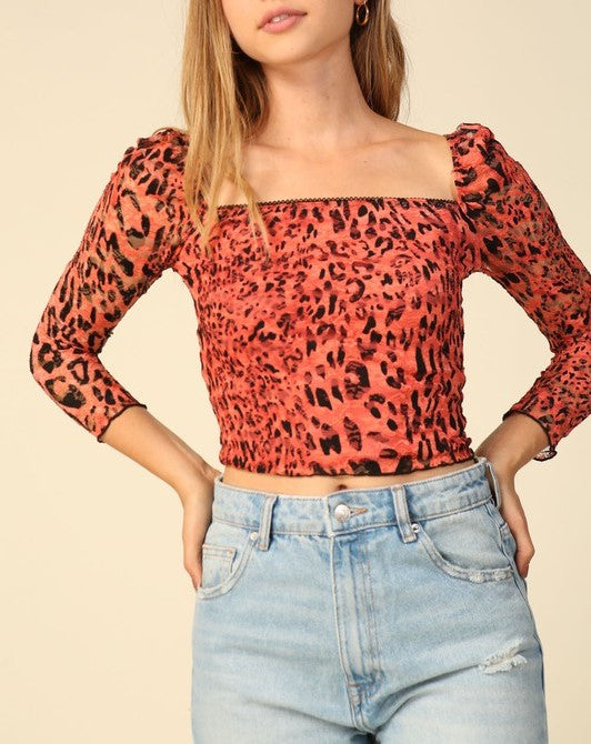 Cheetah Print Square Neck Top