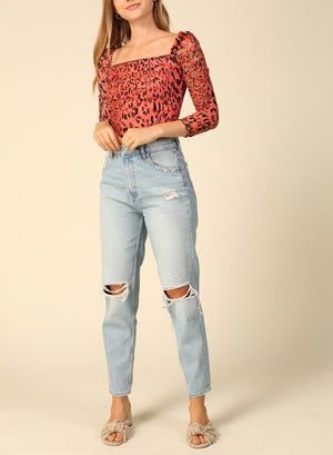 Cheetah Print Square Neck Top