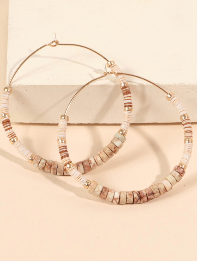 Natural Stone Beaded Hoop Earrings