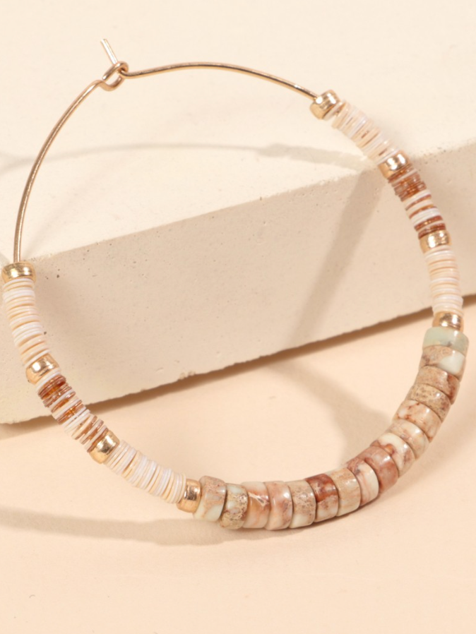 Natural Stone Beaded Hoop Earrings