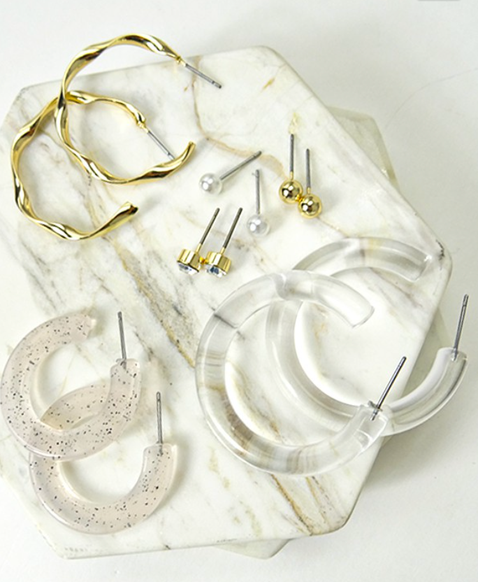 Clear & Gold Earring Set