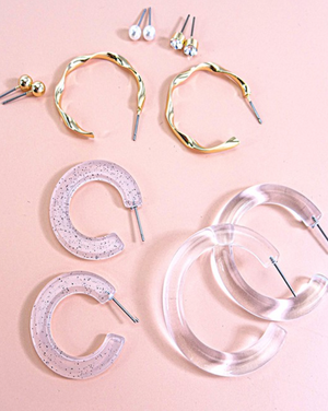 Clear & Gold Earring Set