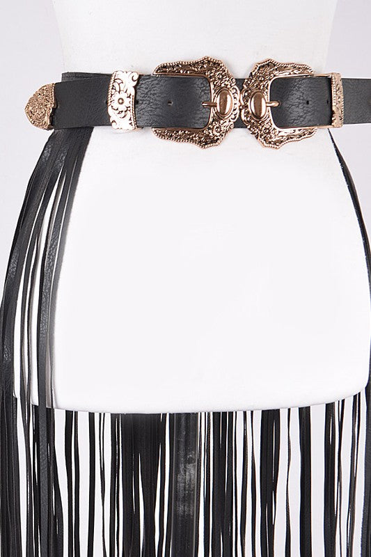 Double Buckle Fringe Belt